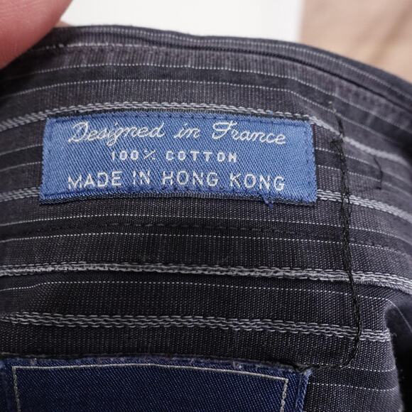 Faconnable Shirt Mens Small Black Gray Stripe Button Front Cotton Long Sleeve - Picture 7 of 8